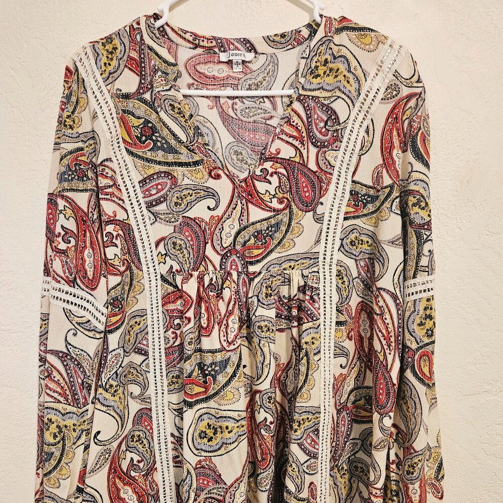 Jodifl Women Boho Ethno Vintage Tunic Blouse Vintage long paisley pattern Size S